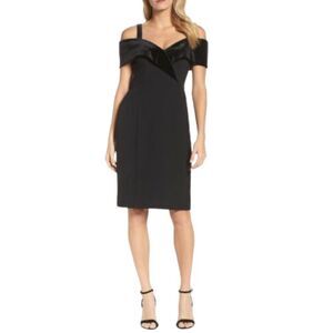 𝅺eliza J OFF THE SHOULDER VELVET BLACK SHEATH DRESS